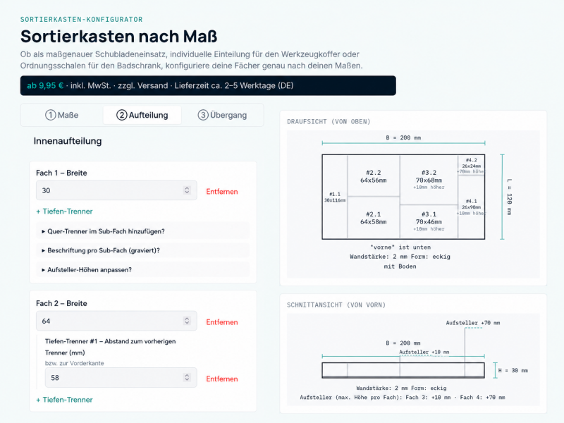 Badschrank Sortierkasten konfigurieren